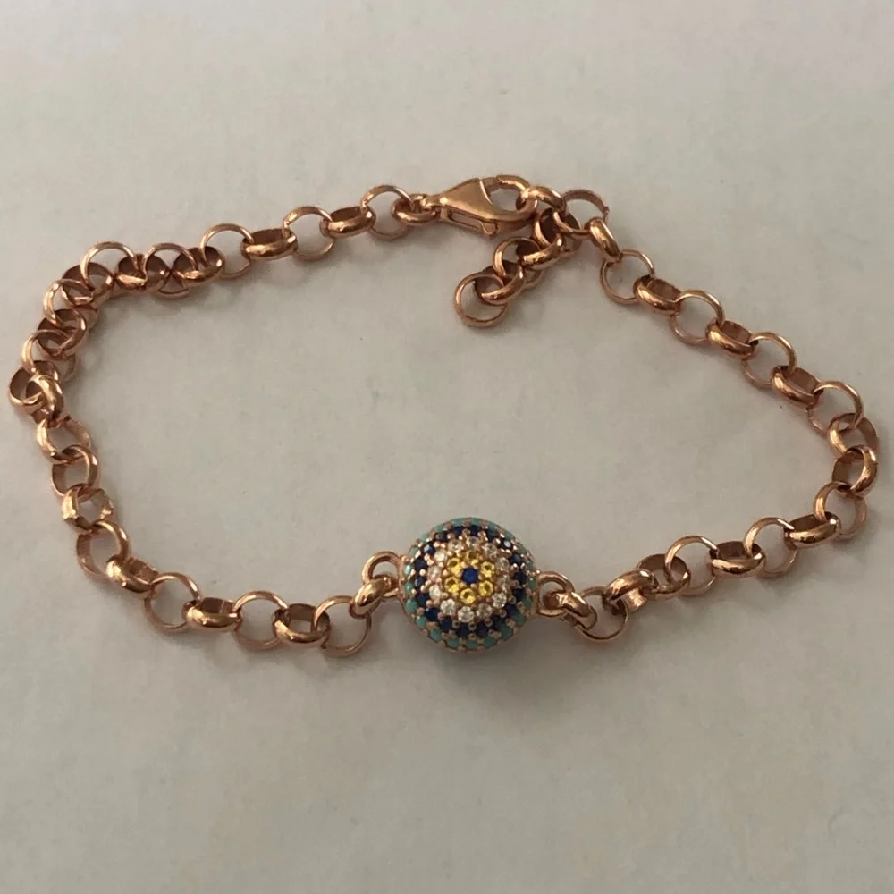 🧿925 Silver bracelet blue evileye cubic zirconia cz and turquoise stones